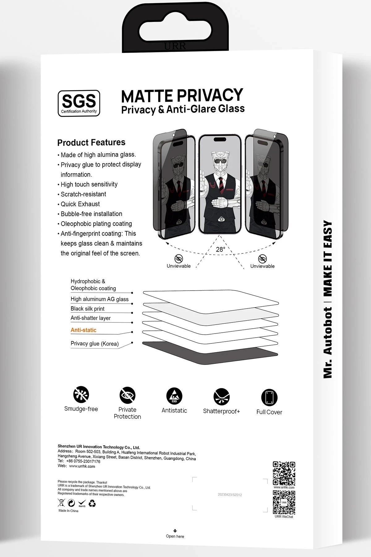URR Apple iPhone 15 Pro 3D Matte Privacy Resin Edge Cam Ekran Koruyucu - Siyah