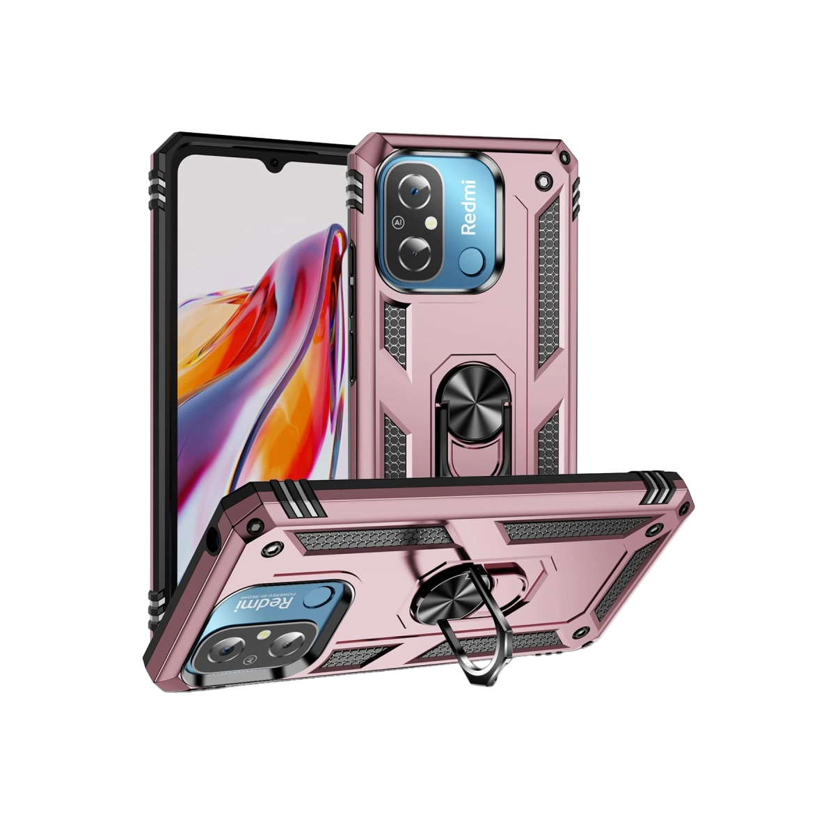 Xiaomi Redmi 12c Kılıf Sofya Yüzüklü Silikon Kapak - Rose