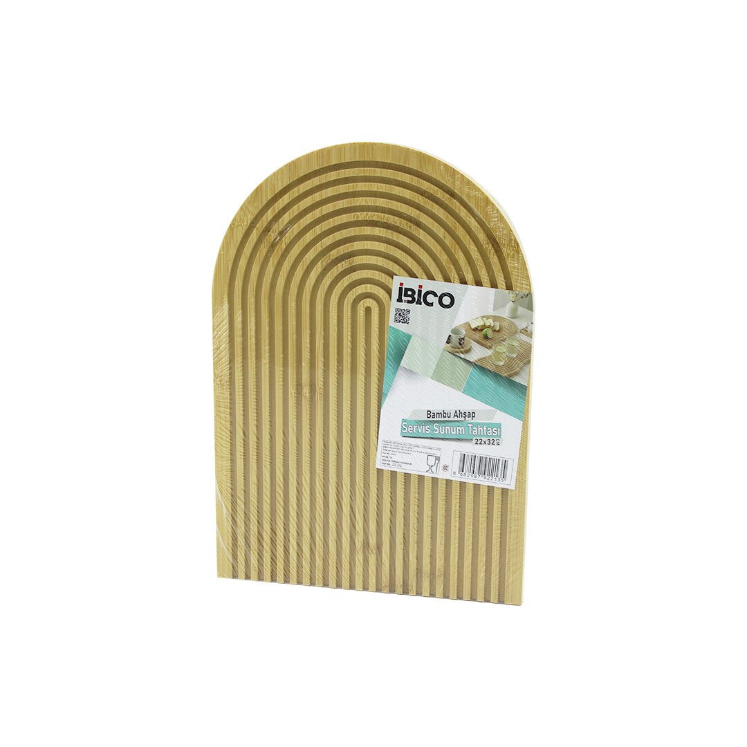 YARIM DAİRE ÇİFT TARAFLI=DÜZ - KANALLI AHŞAP BAMBU SUNUM TEPSİ 22X32CM (5643)