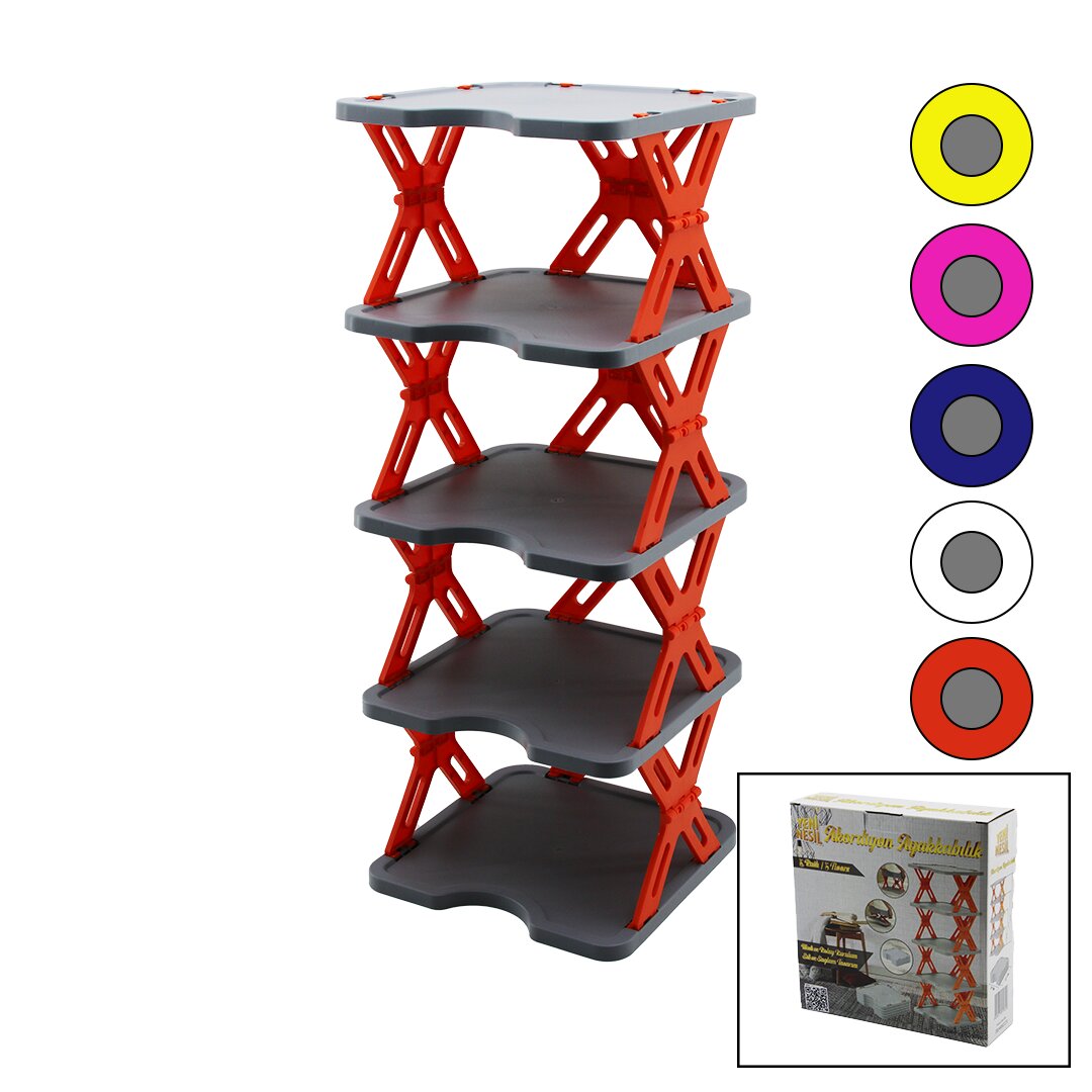 YENİ NESİL AKORDİYON - KATLANIR - 5 KATLI PLASTİK AYAKKABILIK GRİ TABAN-27X27CM - RENKLİ AYAKLAR (5643)