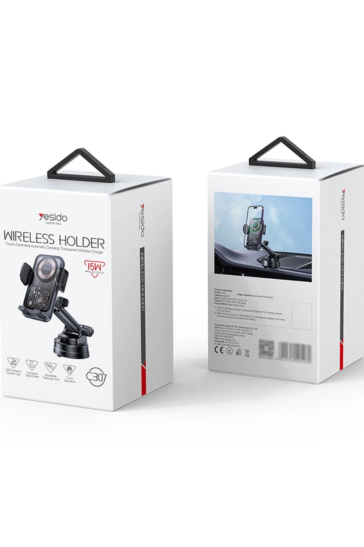 Yesido C307 Yapışkanlı 360 Derece Ayarlanabilir Cam Yüzeyli 15W Kablosuz Şarjlı Magsafe Araç Tutucu - Siyah