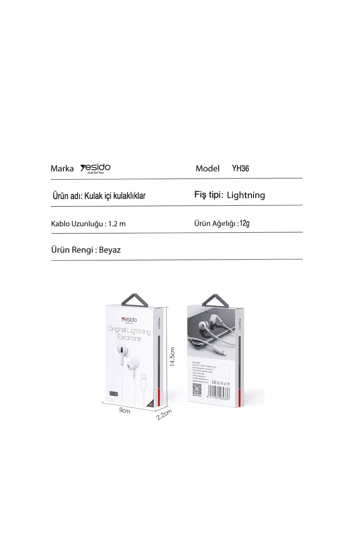 Yesido YH36 Aktif Gürültü Engelleyici Özellikli Lightning Kablolu Kulaklık - Beyaz