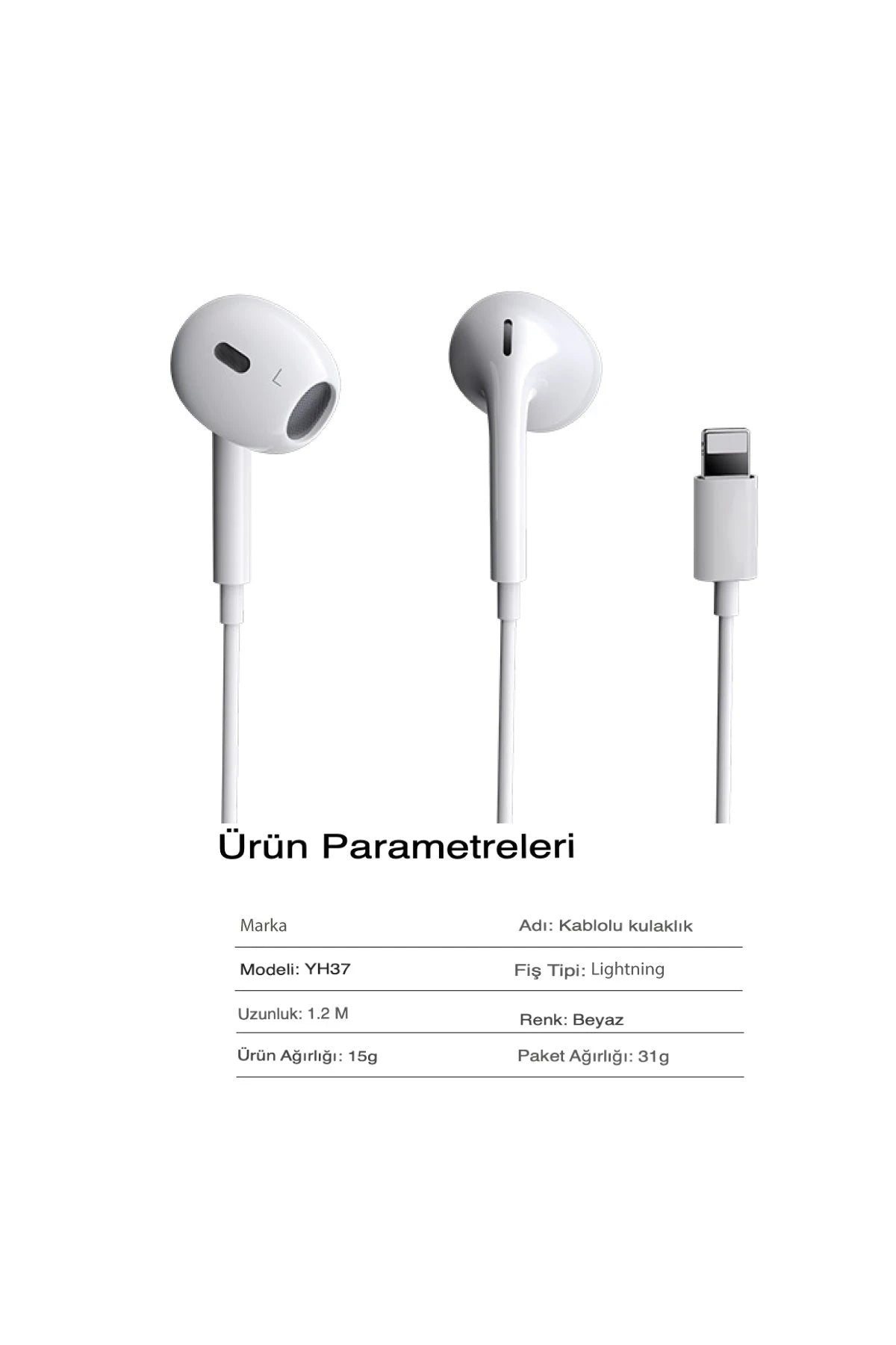 Yesido YH37 1.2M Lightning Bluetooth Kablolu Kulaklık - Beyaz