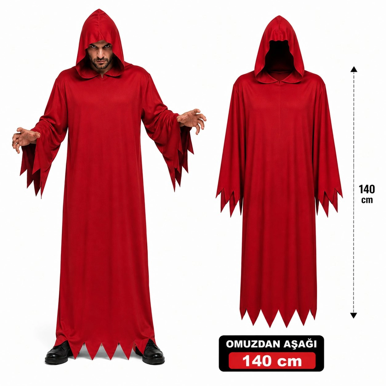 Yetişkin Kırmızı Kapüşonlu Cellat Hayalet Kostümü 140 Cm