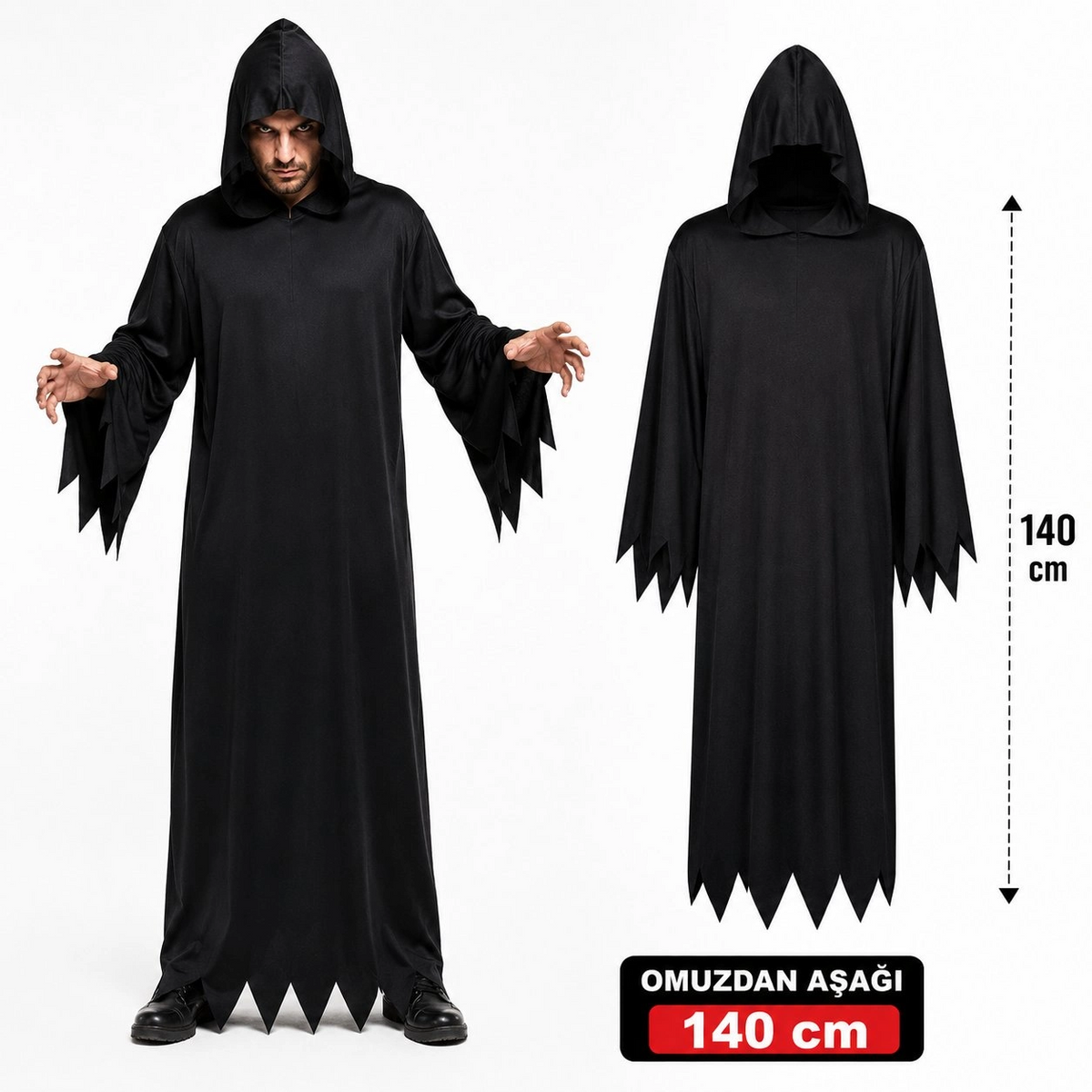 Yetişkin Siyah Kapüşonlu Cellat Hayalet Kostümü 140 Cm