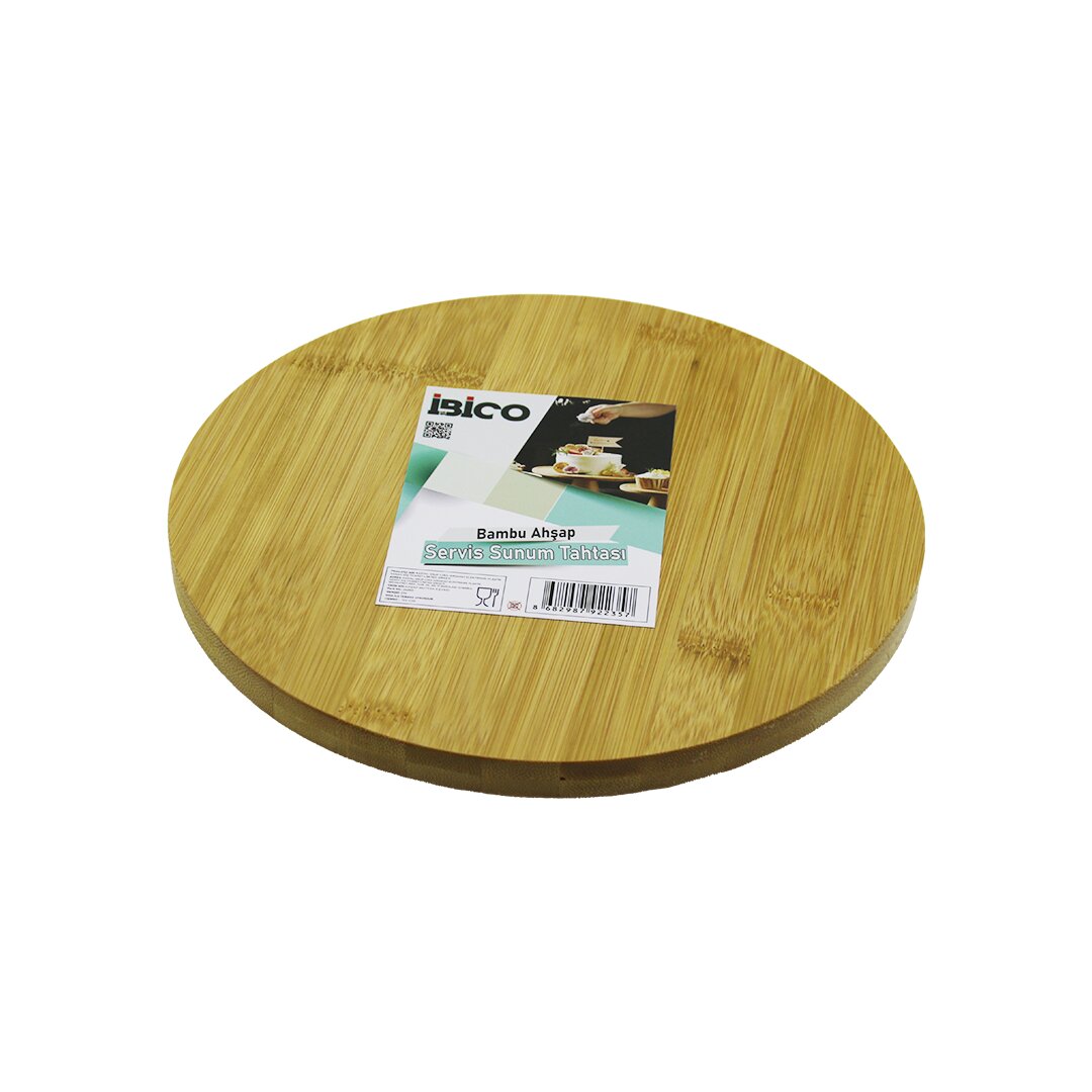 YUVARLAK=24.5CM AYAKLI= 4CM DÜZ YÜZEY AHŞAP BAMBU SUNUM TEPSİSİ - MİNİ SOFRA (5643)