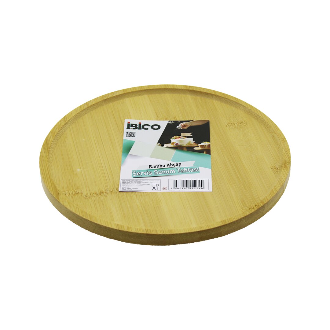 YUVARLAK=24.5CM AYAKLI=4CM KENARLI YÜZEY AHŞAP BAMBU SUNUM TEPSİSİ - MİNİ SOFRA (5643)