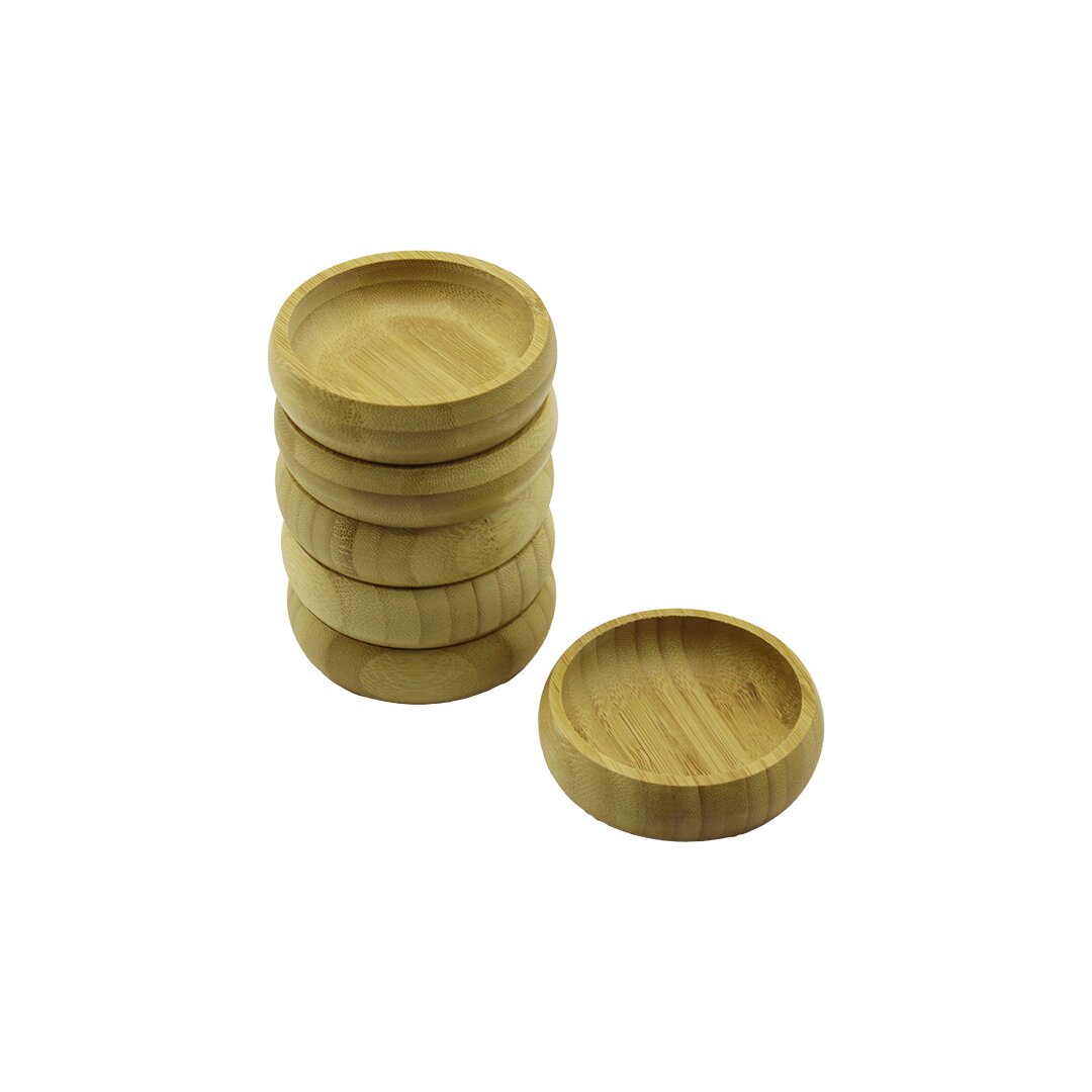 6 ADET - YUVARLAK AHŞAP BAMBU ÇEREZLİK - LOKUMLUK KASE DERİNLİK: 1.7CM - ÇAP: 8.8CM (5643)