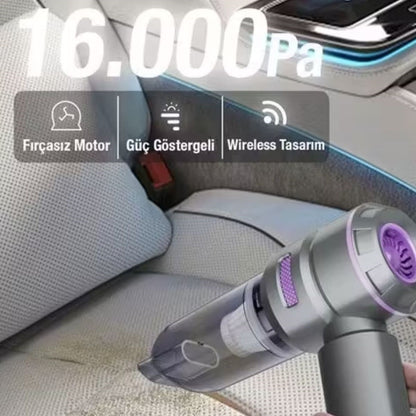 BUFFER® 9 Farklı Uçlu Kablosuz Şarjlı Araç İçi Süpürge – Wireless Destekli, Güçlü Emiş, Taşınabilir Pratik Araç Temizleyici