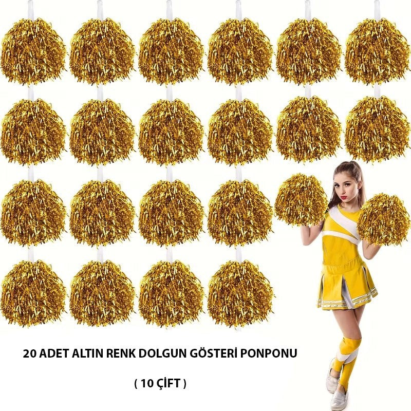 10 Çift (20 Adet) Altın Renk 23 Nisan 19 Mayıs 29 Ekim Okul Gösteri Ponponları
