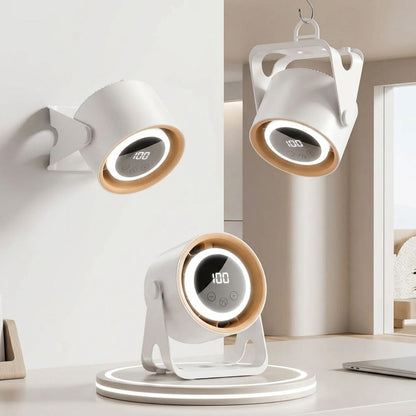 BUFFER® 6 Kademeli Şarjlı Masaüstü Fan – Dijital LED Ekranlı, Oynar Başlıklı, LED Işıklı, Askılı ve Duvara Monte Edilebilir Fan K6
