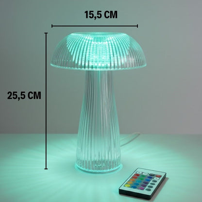 BUFFER® Şeffaf Mantar Model LED Masa Lambası –Kumandalı Şarjlı, Dokunmatik, Rengarek Işık Modlu Dekoratif Gece Lambası