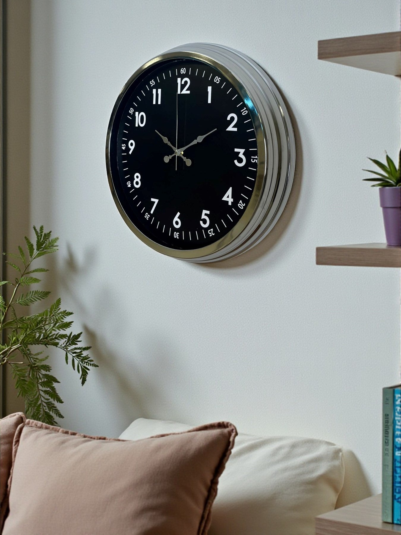 Klasik 40 Cm Krom Şık Metal Duvar Saati
