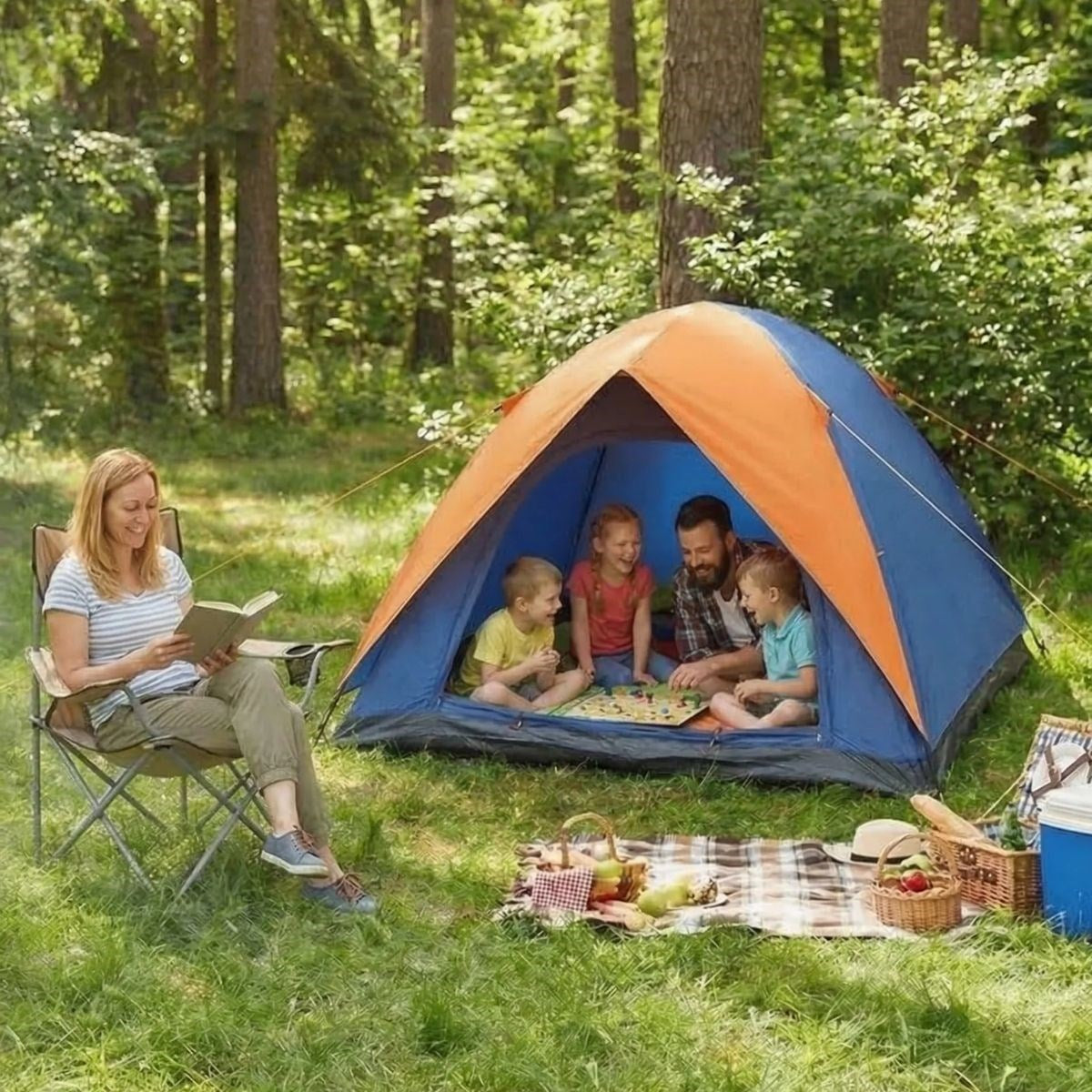 BUFFER® 4 Kişilik Manuel Kurulum Gölgelikli Kamp Çadırı – Aile, Doğa, Piknik ve Outdoor 200x200x135 cm