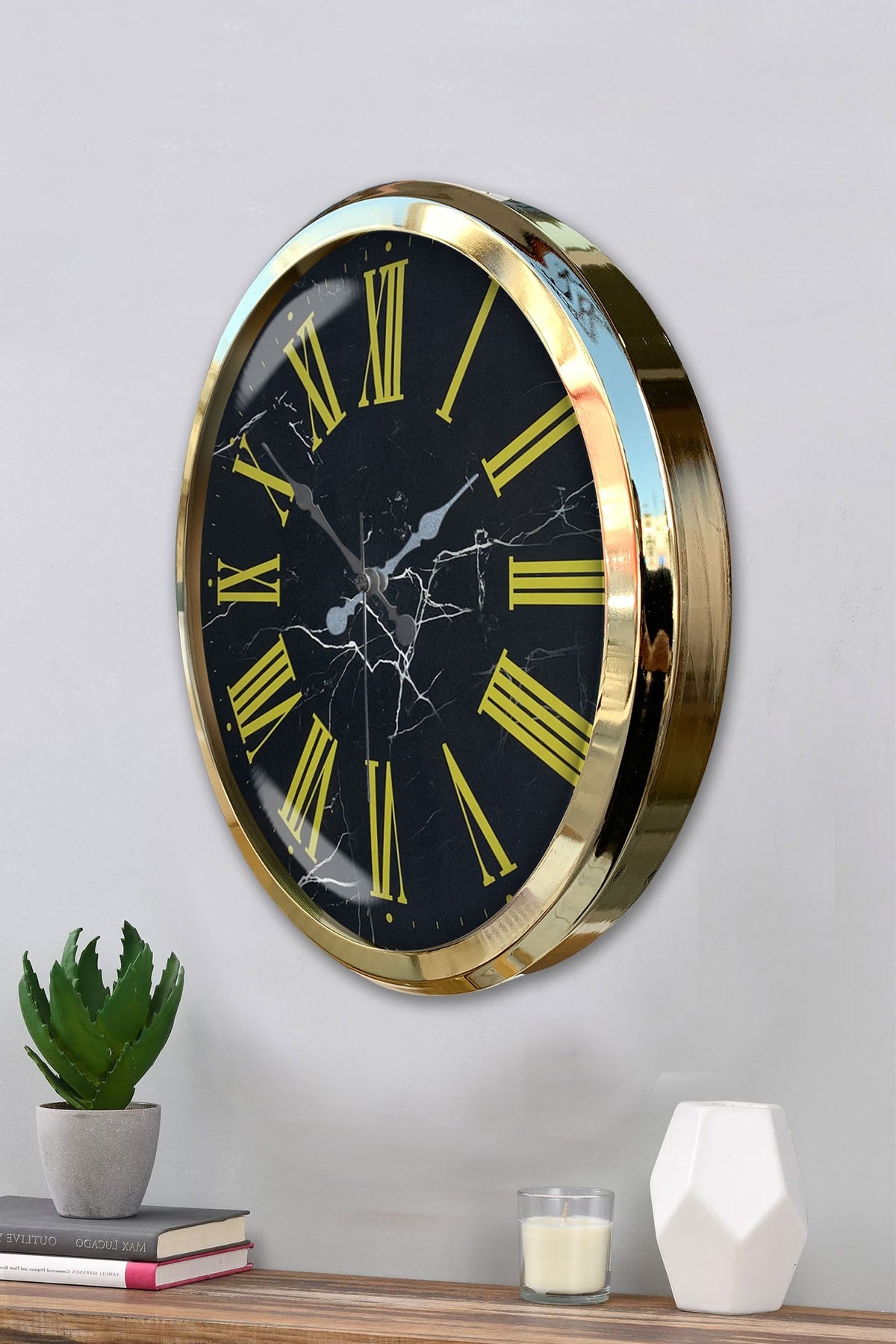Black Marble Gold 52 Cm Metal Duvar Saati