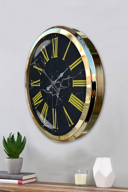 Black Marble Gold 52 Cm Metal Duvar Saati