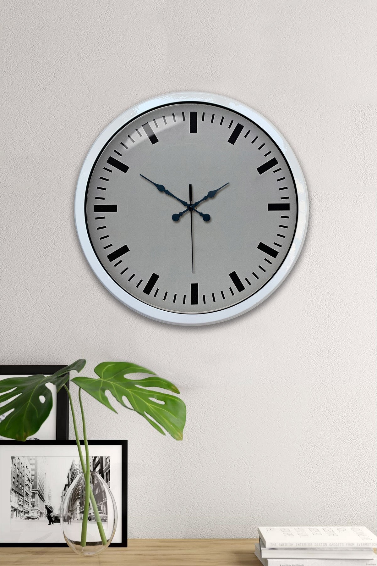 40 Cm Metal Beyaz Modern Duvar Saati