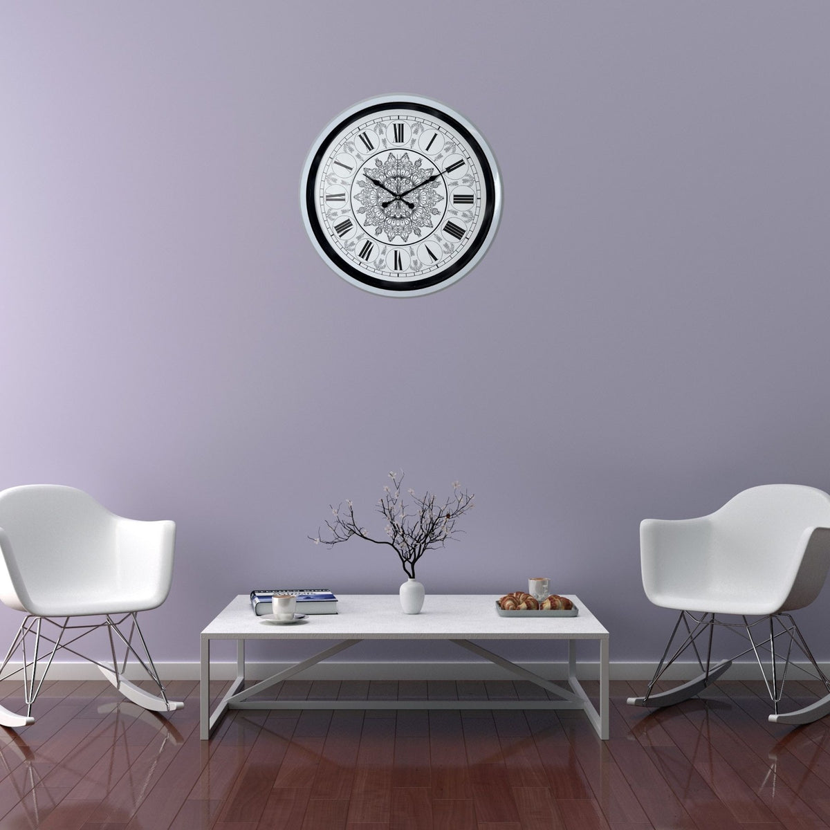 Beyaz 52 Cm Metal Mandala Desenli Tasarım Duvar Saati