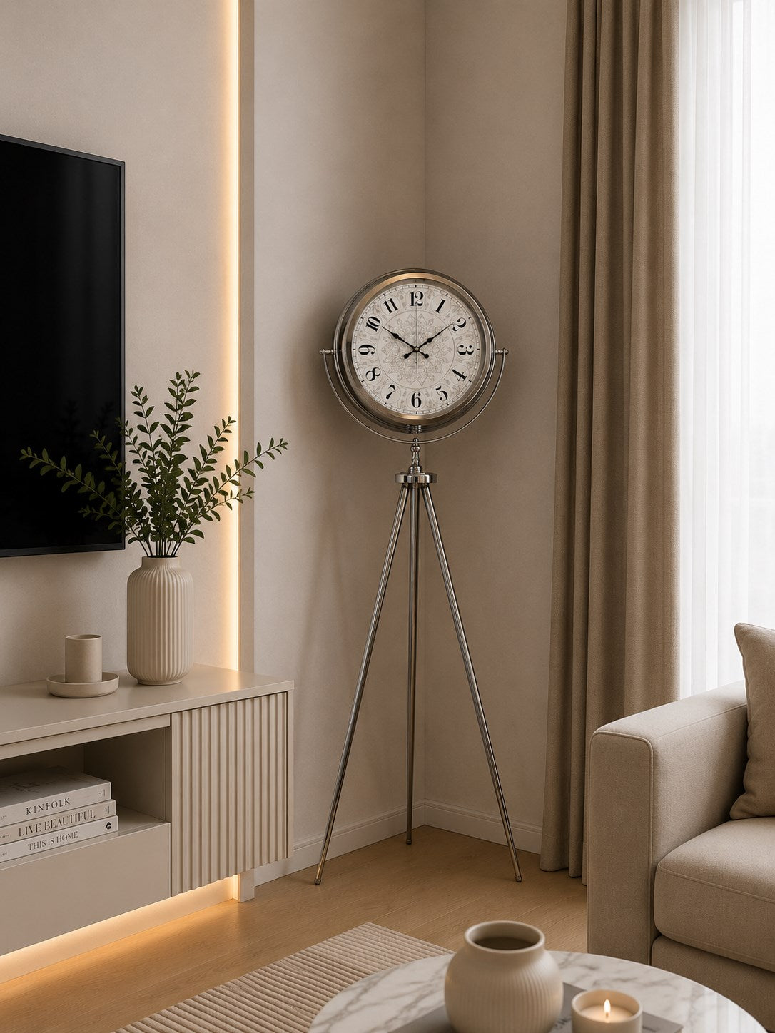 Krom Saltanat 150 x 45 Cm Metal Tripod Ayaklı Saat