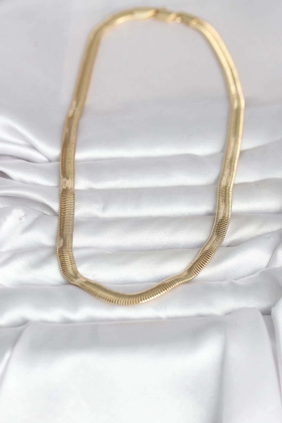 CM 14K Gold Renk Kalın Yassı Yılan Zincir Model 45 cm Kadın Kolye