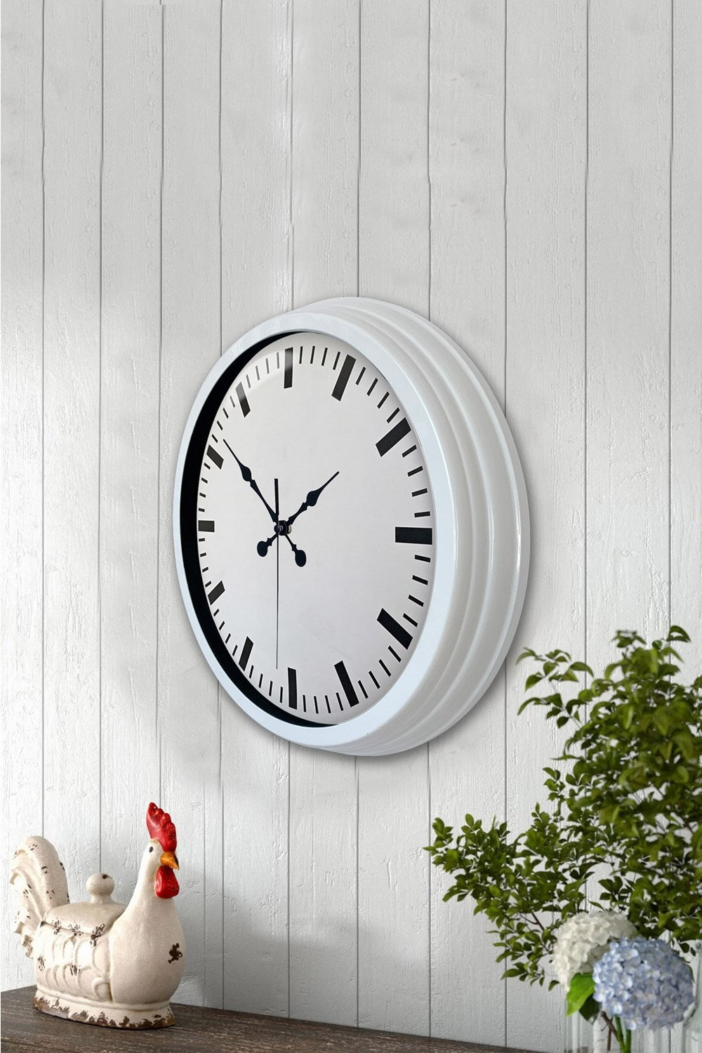 40 cm Beyaz Metal Sade Duvar Saati