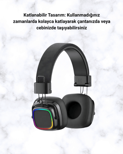 Renkli Işık Efektli Bluetooth 5.3 Müzik Kulaklığı Yeni Nesil