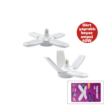 1+4 KOLLU - YAPRAKLI PERVANE MODELİ PAPATYA BEYAZ LED LAMBA AMPUL 40W - E27 P-6040B (5643)