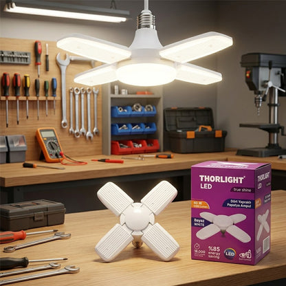 1+4 KOLLU - YAPRAKLI PERVANE MODELİ PAPATYA BEYAZ LED LAMBA AMPUL 40W - E27 P-6040B (5643)