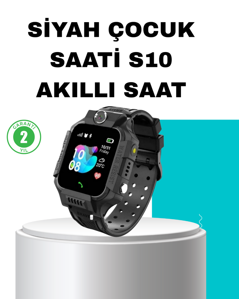S10 Siyah Akıllı Çocuk Saati Konum Takip ve Güvenlik Özellikli
