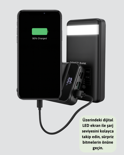 50.000 mAh Kapasiteli Powerbank – Hızlı Şarj Destekli, 4 USB Portlu, LED Işıklı Taşınabilir Enerji Deposu