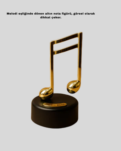 Altın Nota Figürlü Dönen Müzik Kutusu Dekoratif Music Box Yeni Nesil