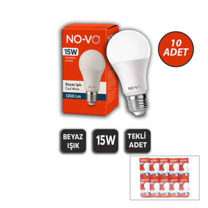 10 ADET 15W BEYAZ LED AMPUL 1200LM 6500K 15.000 SAAT ÖMÜR (5643)