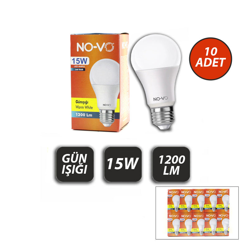 10 ADET 15W GÜN IŞIK LED AMPUL 1200LM 3000K 15.000 SAAT ÖMÜR (5643)