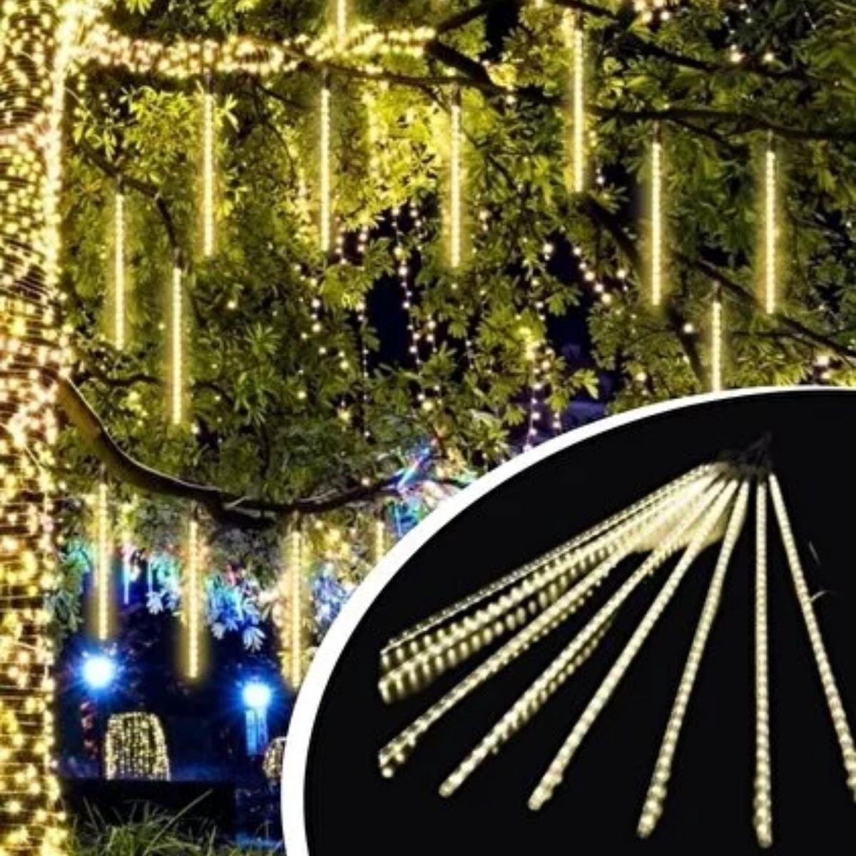 10'lu 45 cm Plastik Meteor LED USB 2M Kablo Sarı Renk Ağaç Işığı – Renk Değiştiren Asmalı Dekoratif Bahçe ve Dış Mekan Aydınlatması (5643)