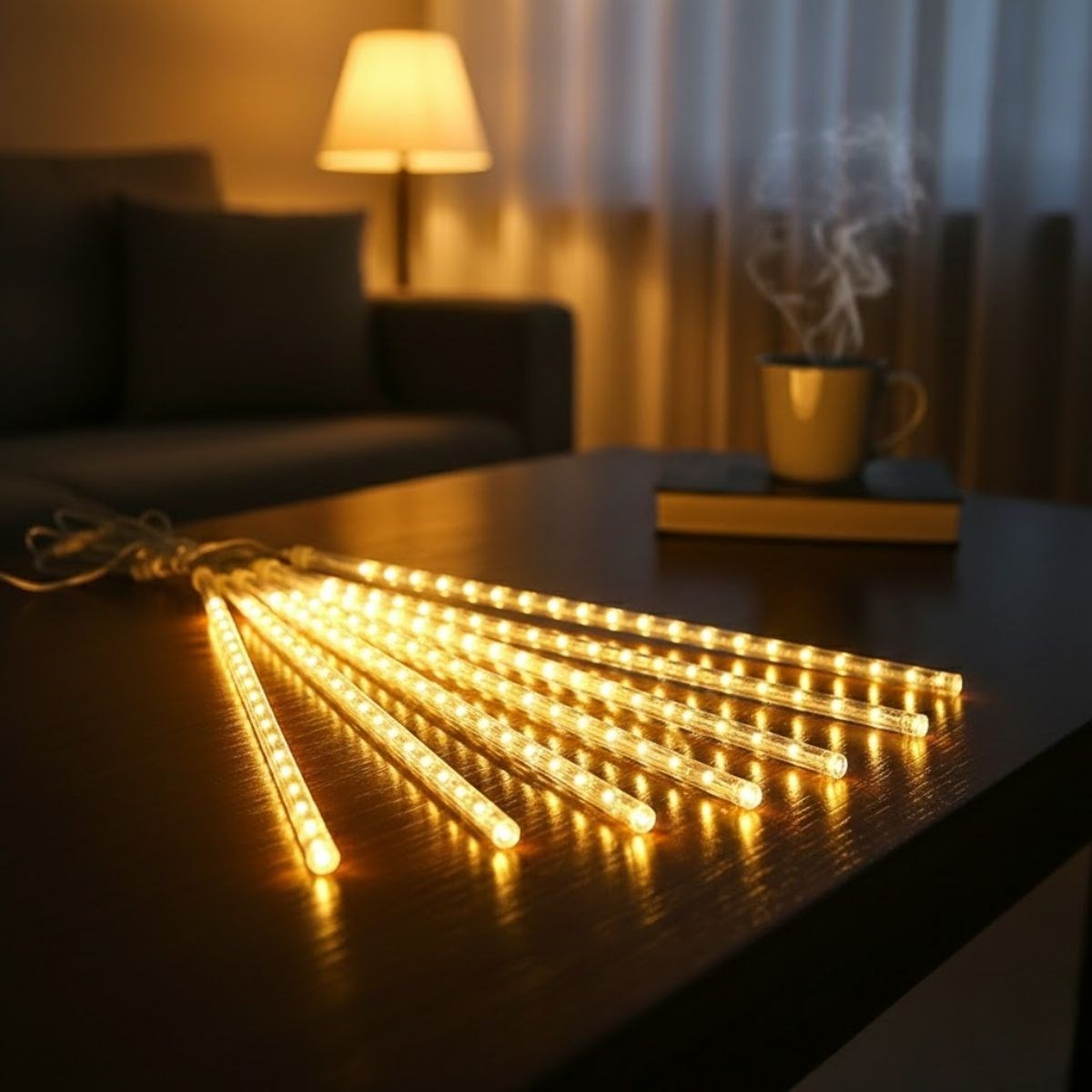 10'lu 45 cm Plastik Meteor LED USB 2M Kablo Sarı Renk Ağaç Işığı – Renk Değiştiren Asmalı Dekoratif Bahçe ve Dış Mekan Aydınlatması (5643)