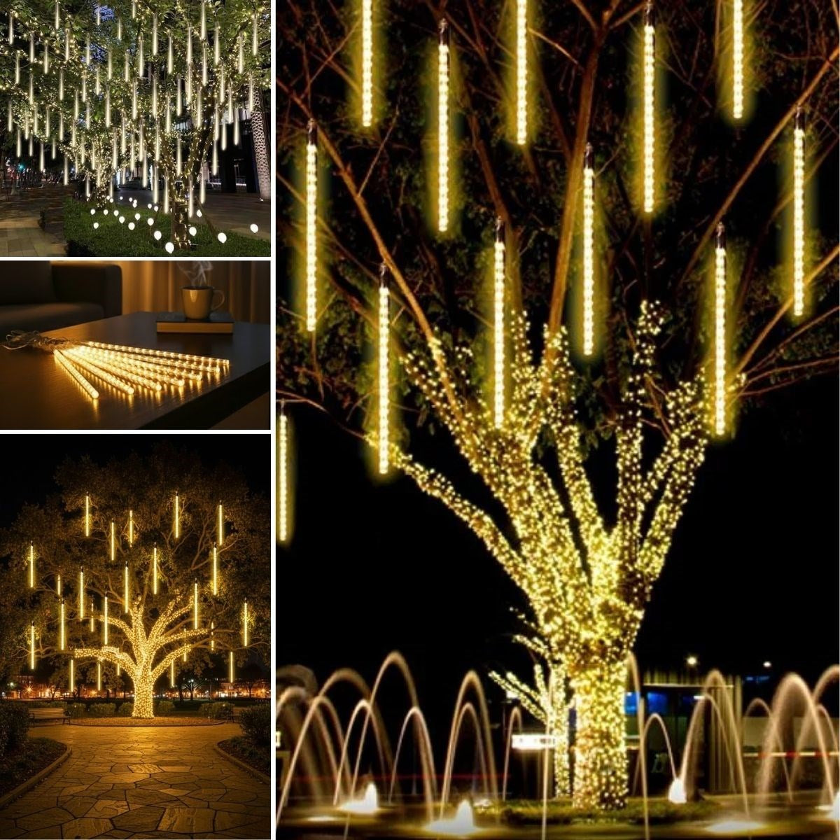 10'lu 45 cm Plastik Meteor LED USB 2M Kablo Sarı Renk Ağaç Işığı – Renk Değiştiren Asmalı Dekoratif Bahçe ve Dış Mekan Aydınlatması (5643)