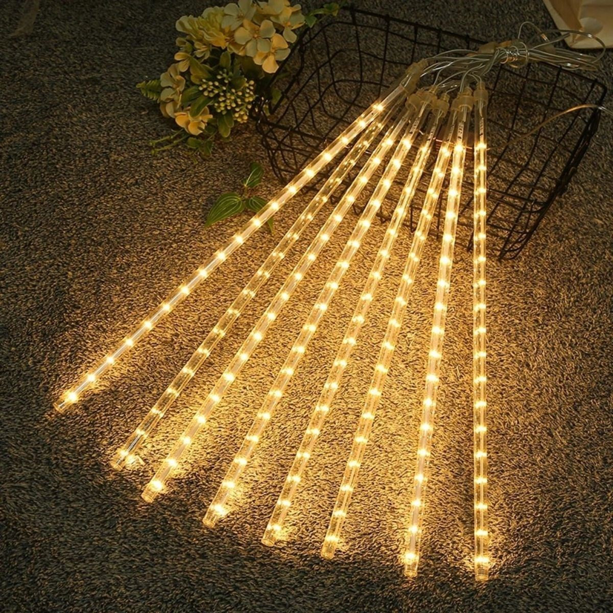 10'lu 45 cm Plastik Meteor LED USB 2M Kablo Sarı Renk Ağaç Işığı – Renk Değiştiren Asmalı Dekoratif Bahçe ve Dış Mekan Aydınlatması (5643)