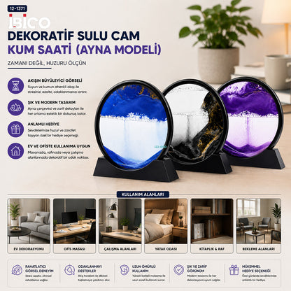 10 INC - 25CM RENKLİ SULU CAM KUM SAATİ HAREKETLİ AYNA MODELİ (5643)