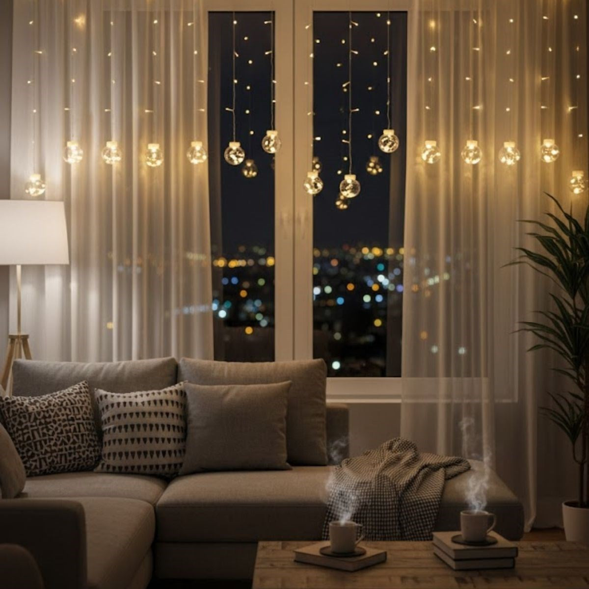 10 Sarkıtlı Kumandalı Dekoratif Top İçi Mini Toplu LED Günışığı Rengi Dekoratif Aydınlatma (5643)