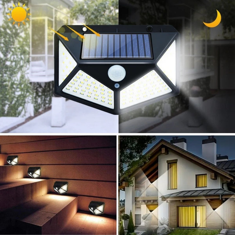 100 Ledli 3 Farklı Aydınlatma Ayarlı Solar Güneş Enerjili Hareket Sensörlü Bahçe Duvar Lambası (5643)