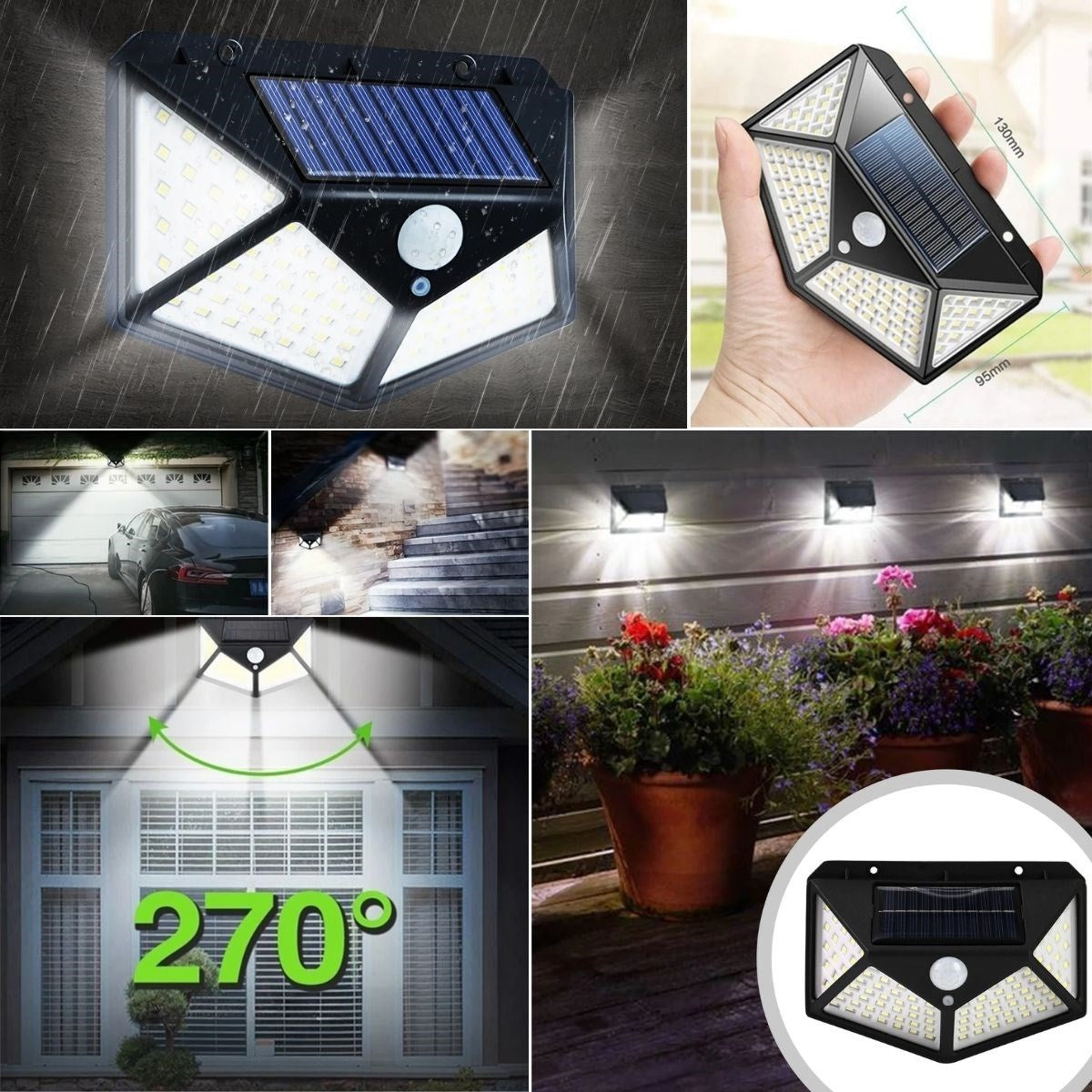 100 Ledli 3 Farklı Aydınlatma Ayarlı Solar Güneş Enerjili Hareket Sensörlü Bahçe Duvar Lambası (5643)