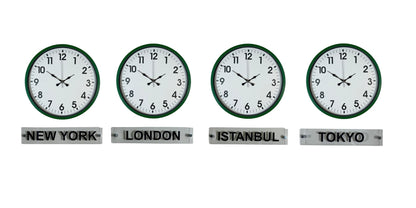 Yeşil 36 Cm 4 lü Tabelalı Dünya Duvar Saati