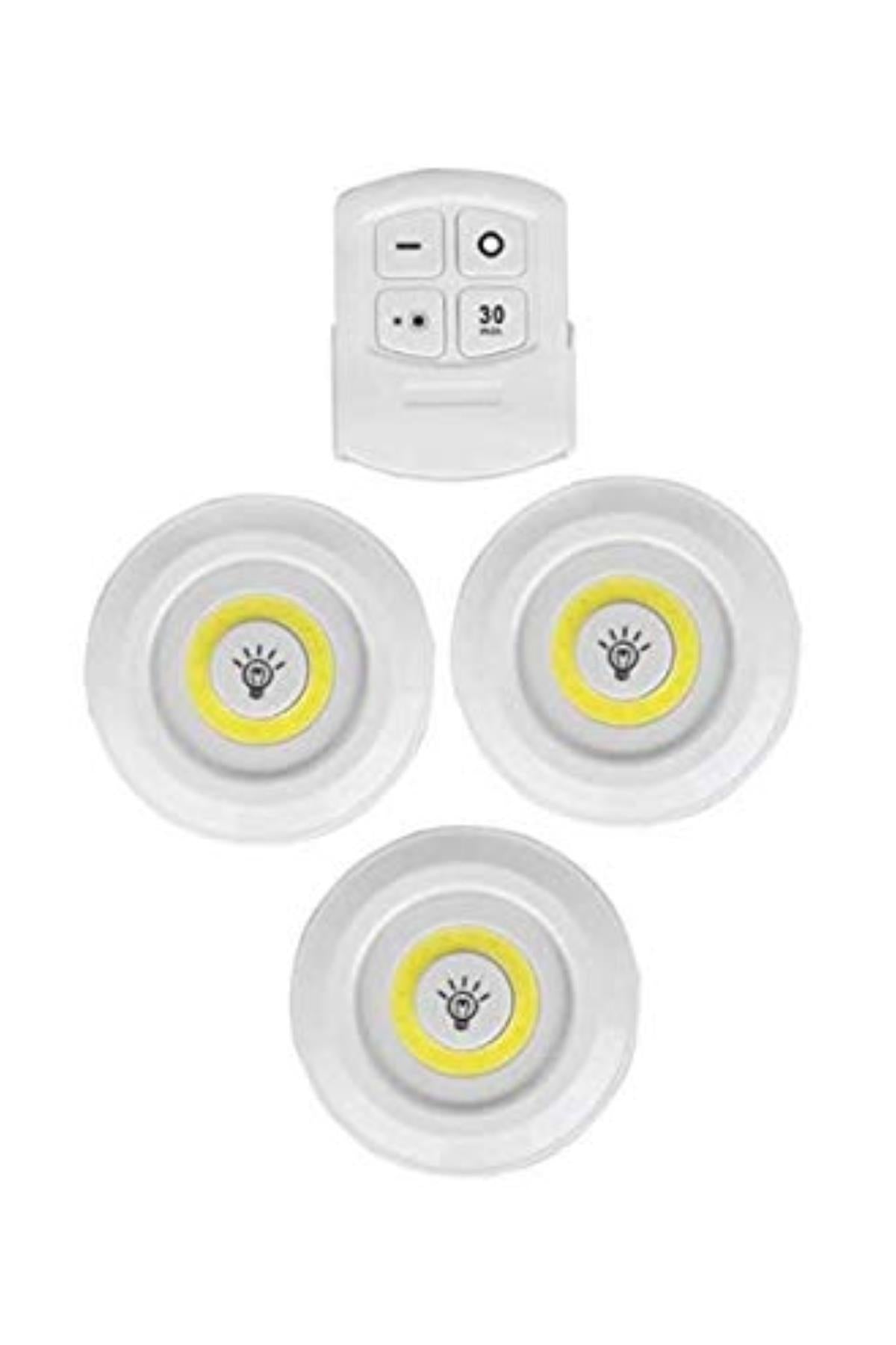 3lü Uzaktan Kumandalı Yapışkanlı Kablosuz Led Spot Lambalar (5643)