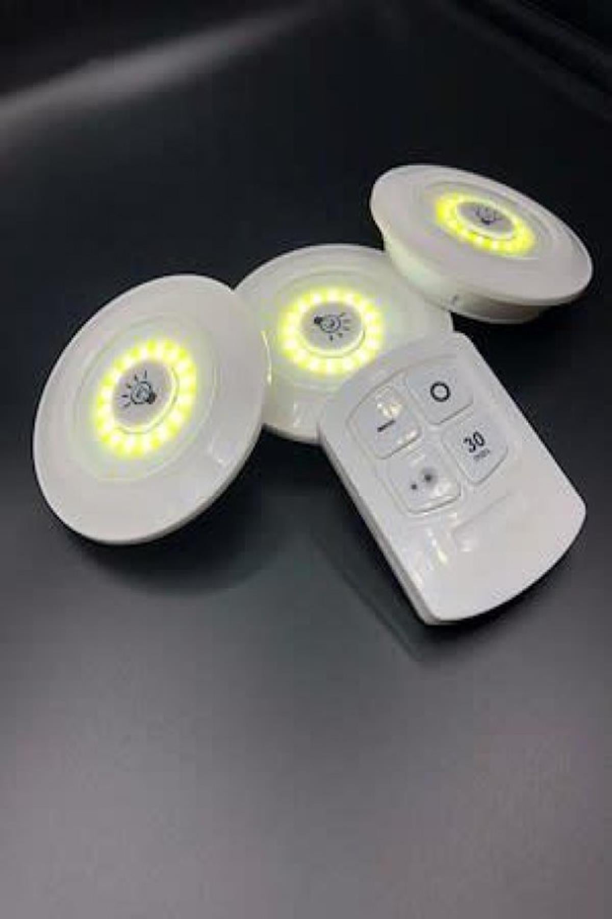 3lü Uzaktan Kumandalı Yapışkanlı Kablosuz Led Spot Lambalar (5643)