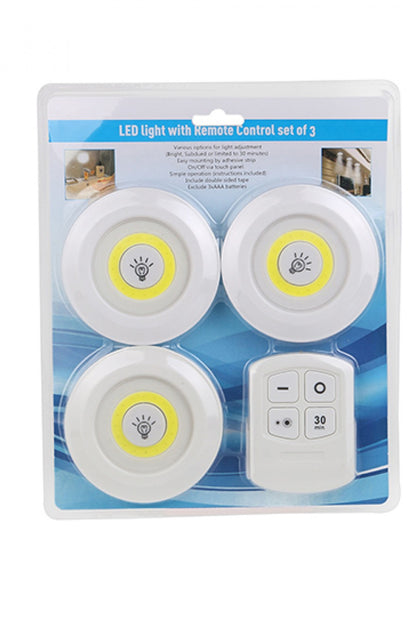 3lü Uzaktan Kumandalı Yapışkanlı Kablosuz Led Spot Lambalar (5643)