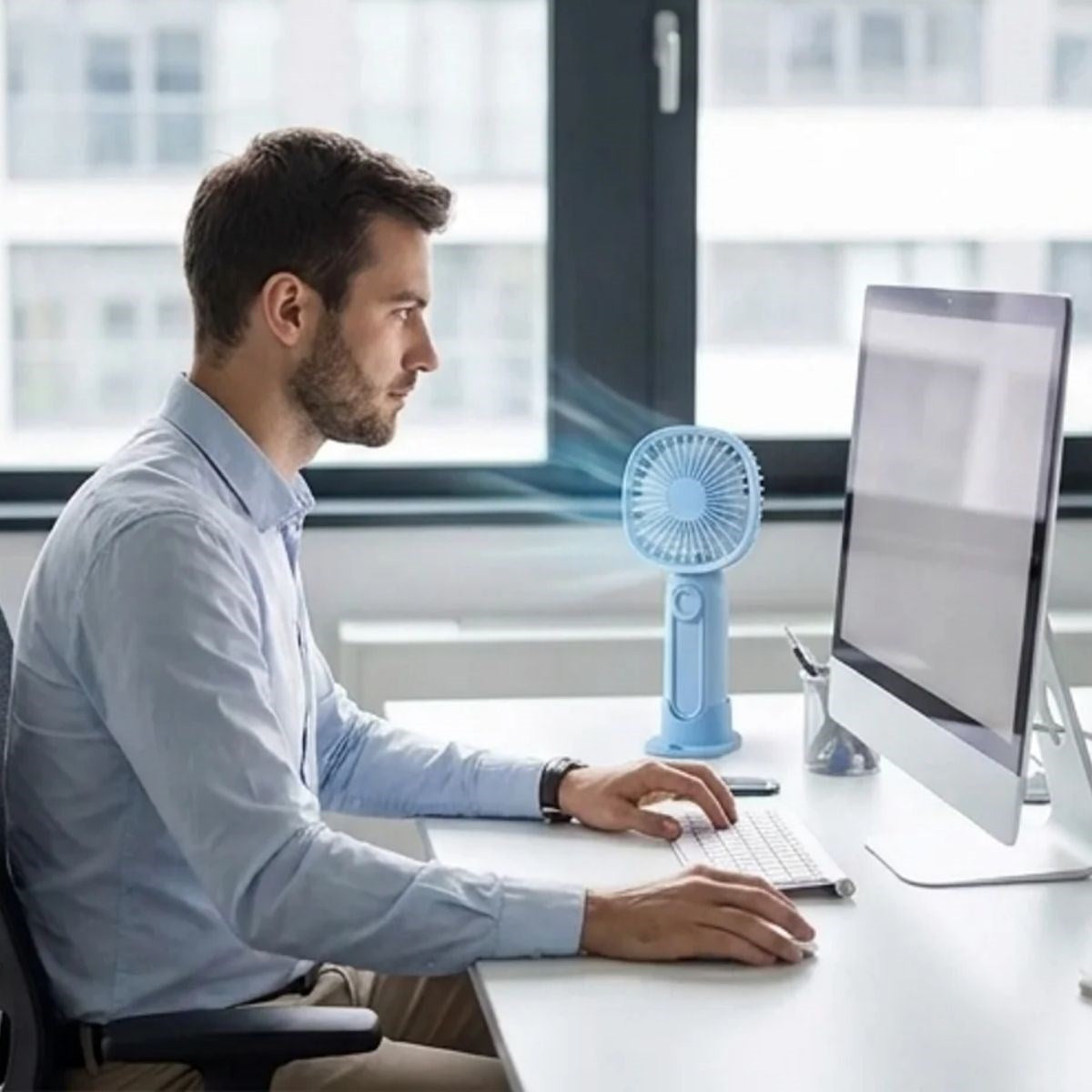 BUFFER® 3 Kademeli Telefon Tutuculu Standlı Mini Fan – Tuşu Ayı Figürlü Masaüstü ve EldeKullanılabilen Taşınabilir Fan EKL30