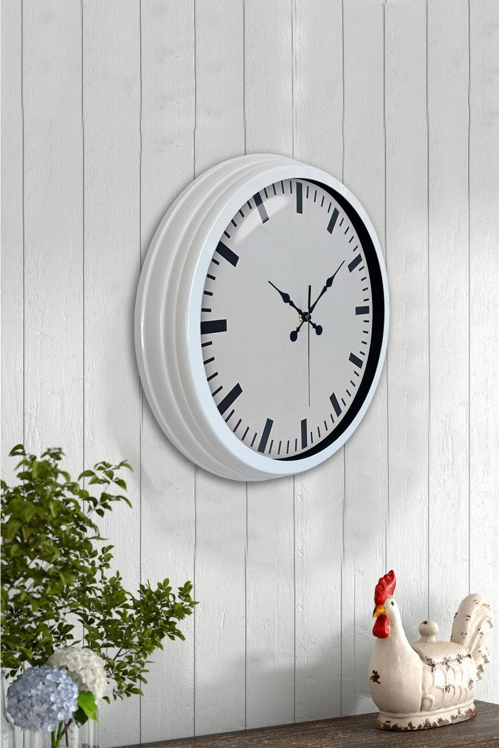 40 cm Beyaz Metal Sade Duvar Saati