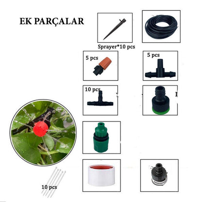 10 Metre Bahçe Damlama Sulama Sistemi Seti Hortum ve Ek Parçaları (5643)