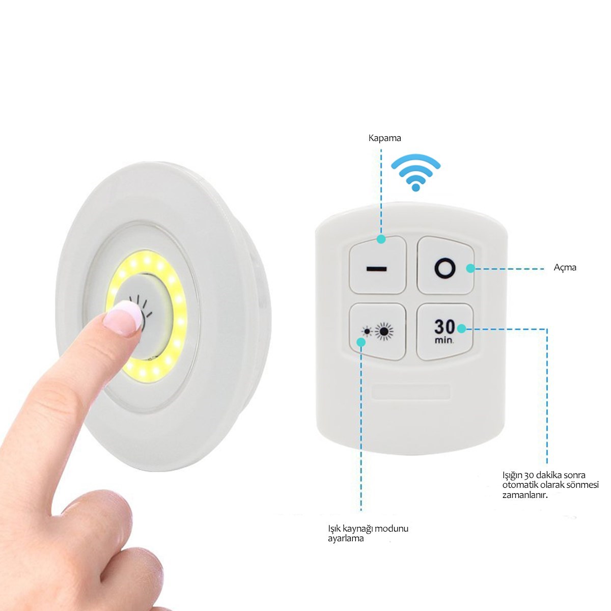 3'lü Uzaktan Kumandalı Pilli Yapışkanlı Kablosuz Led Spot Lambalar (5643)