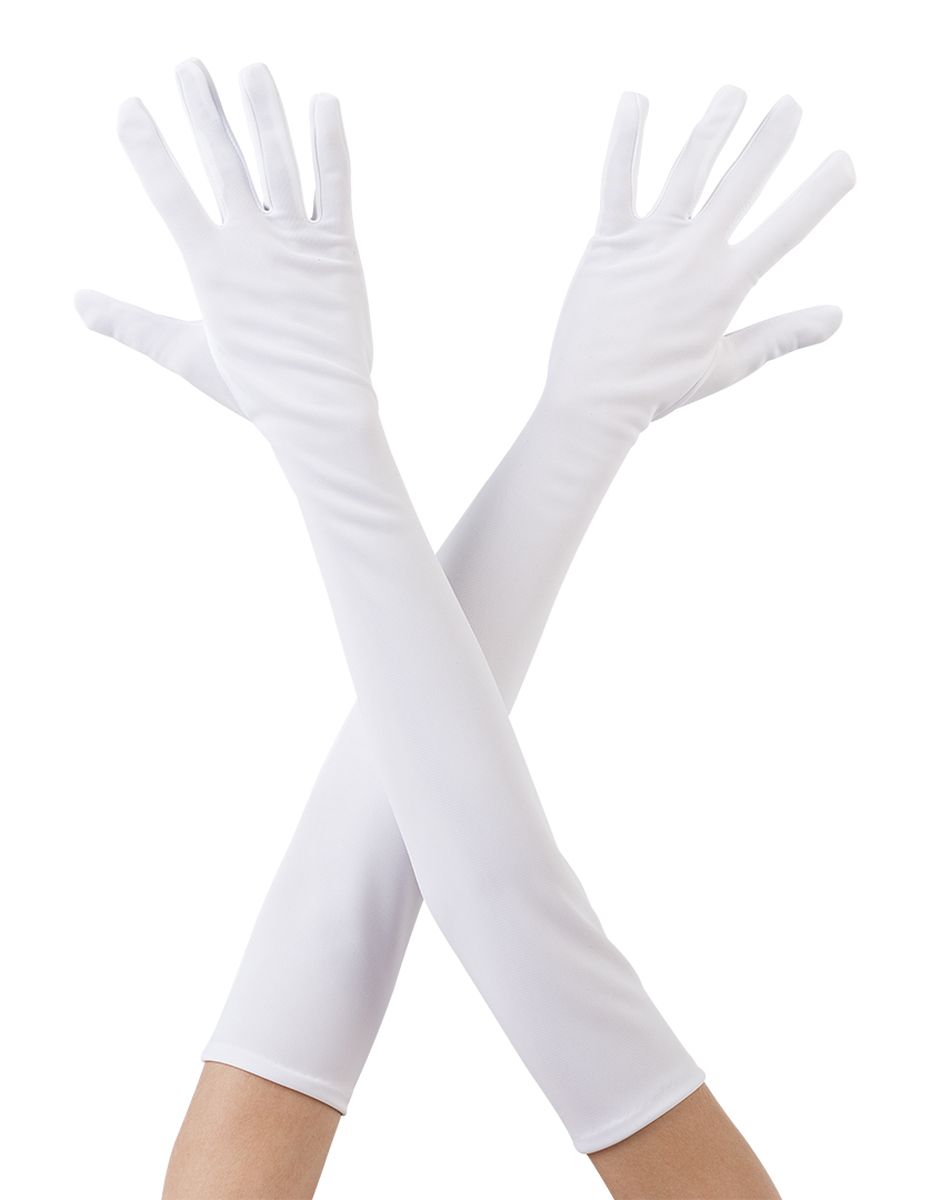 Beyaz Renk Dirseğe Kadar Uzun Kumaş Eldiven 40 cm (5643)